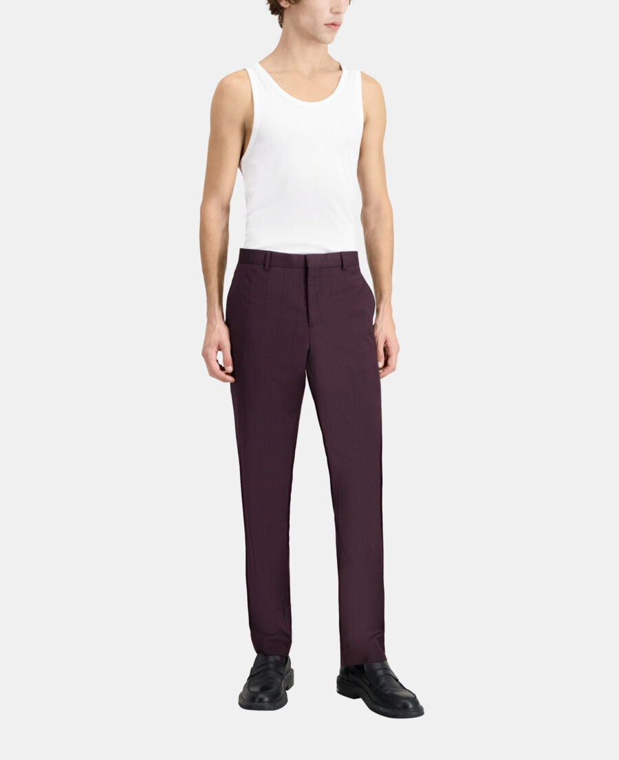 burgundy checked wool suit trousers