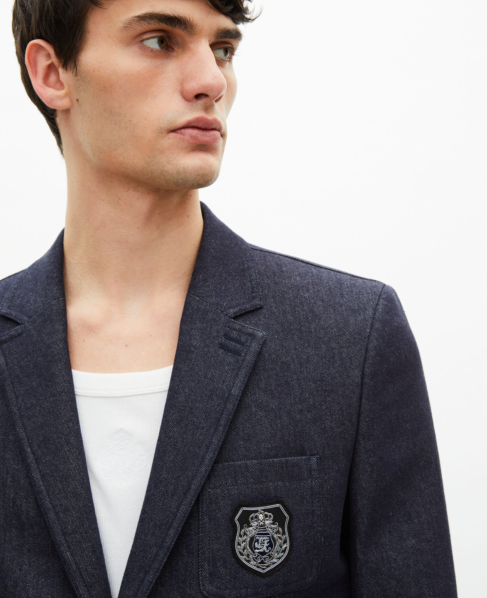 The Kooples MEN NAVY blue denim-effect suit jacket