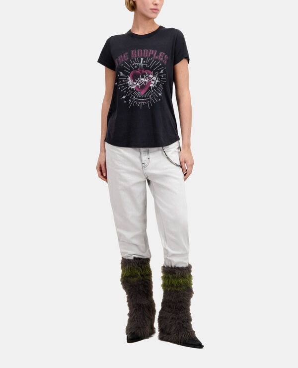 The Kooples FEMME BLACK t-shirt femme noir avec sérigraphie dagger through heart