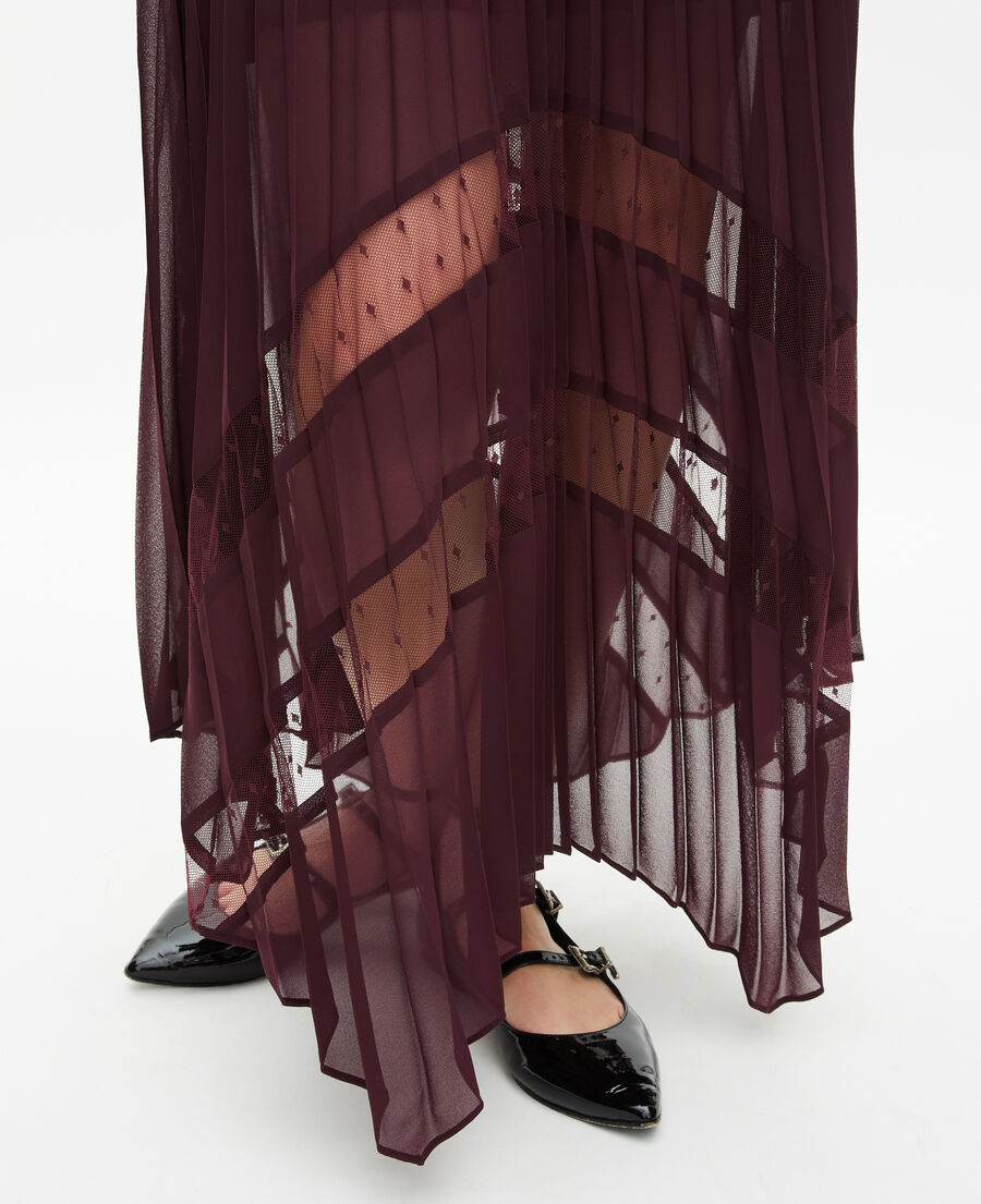 The Kooples FEMME BURGUNDY robe longue pliss&eacute;e bordeaux