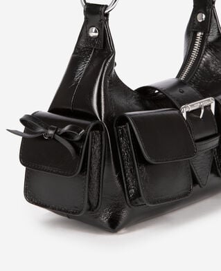 The Kooples F BLACK amelia small bag in black cracked leather