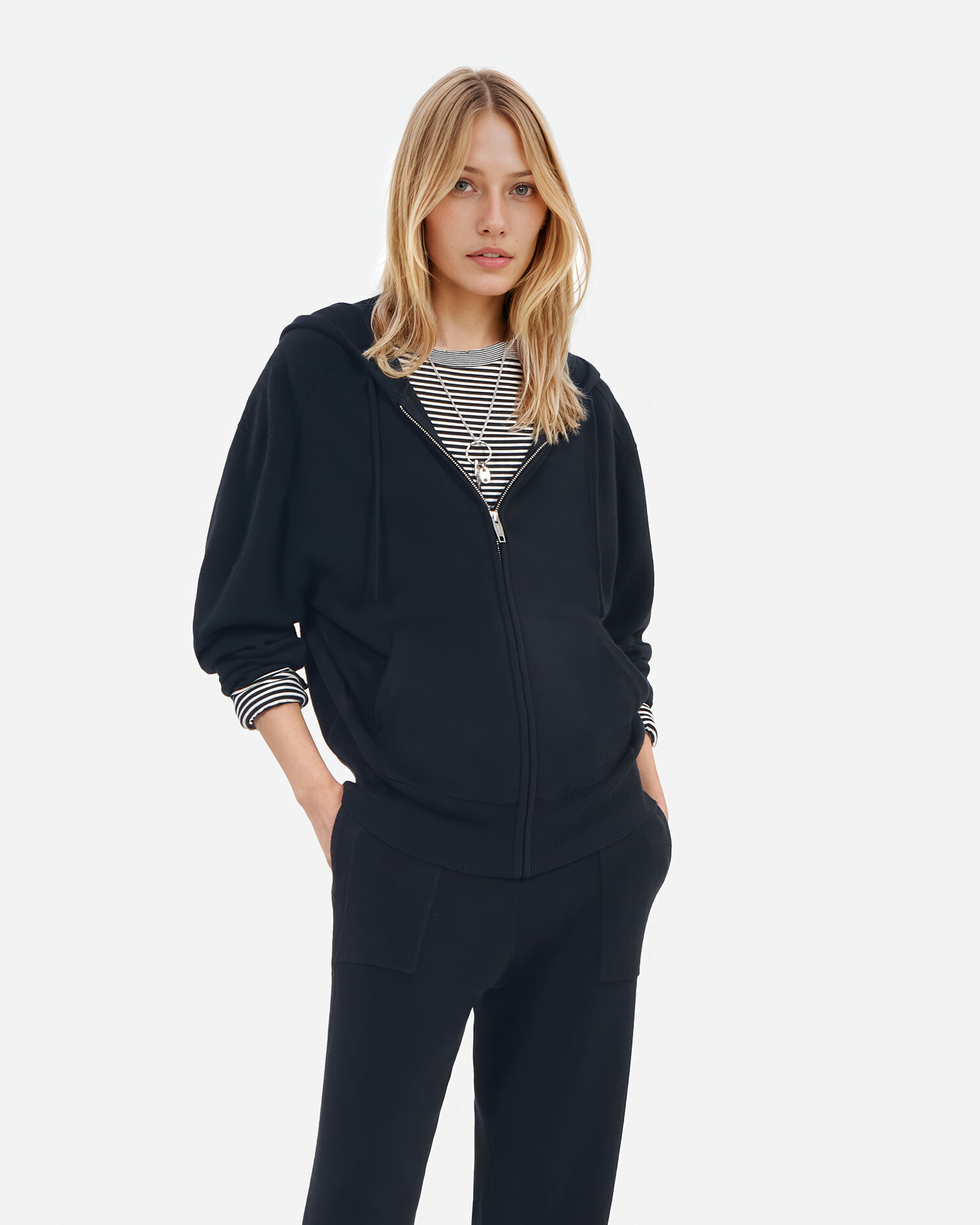 Sweatshirt à capuche en laine et cachemire noir, BLACK, hi-res image number null