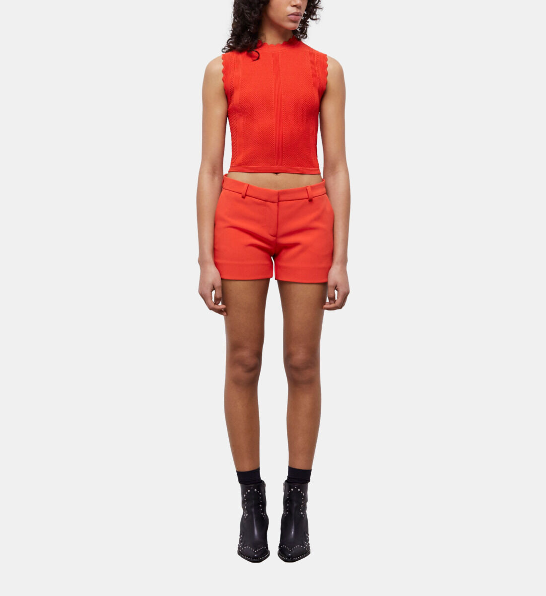 Orange crêpe tailored shorts