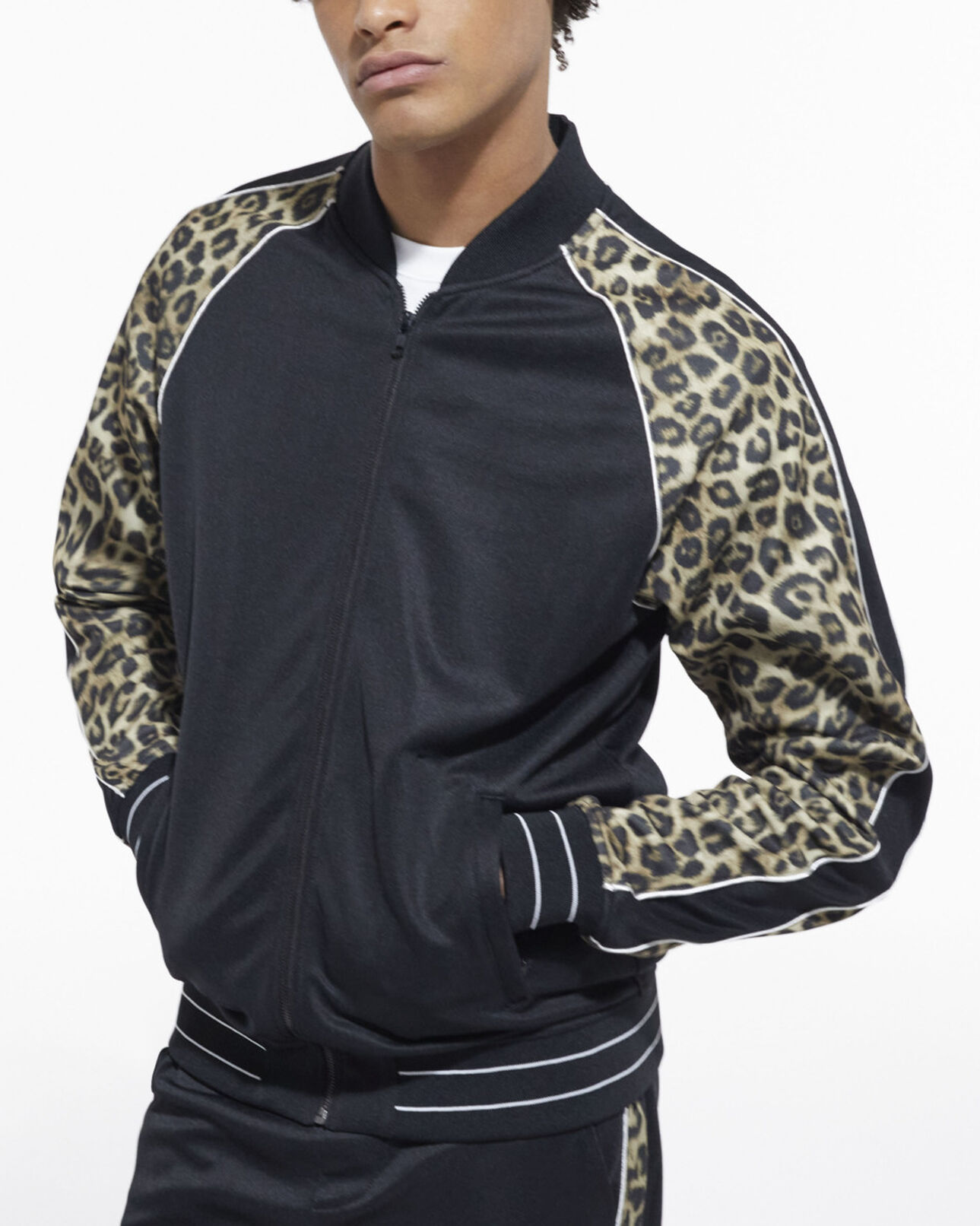 The Kooples HOMME BLACK / LEOPARD sweatshirt zippé léopard