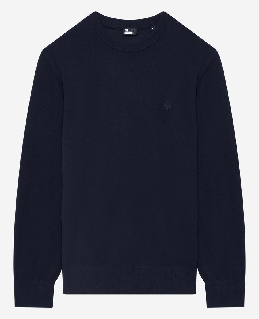 The Kooples MEN NAVY round-neck sweater in navy merino wool