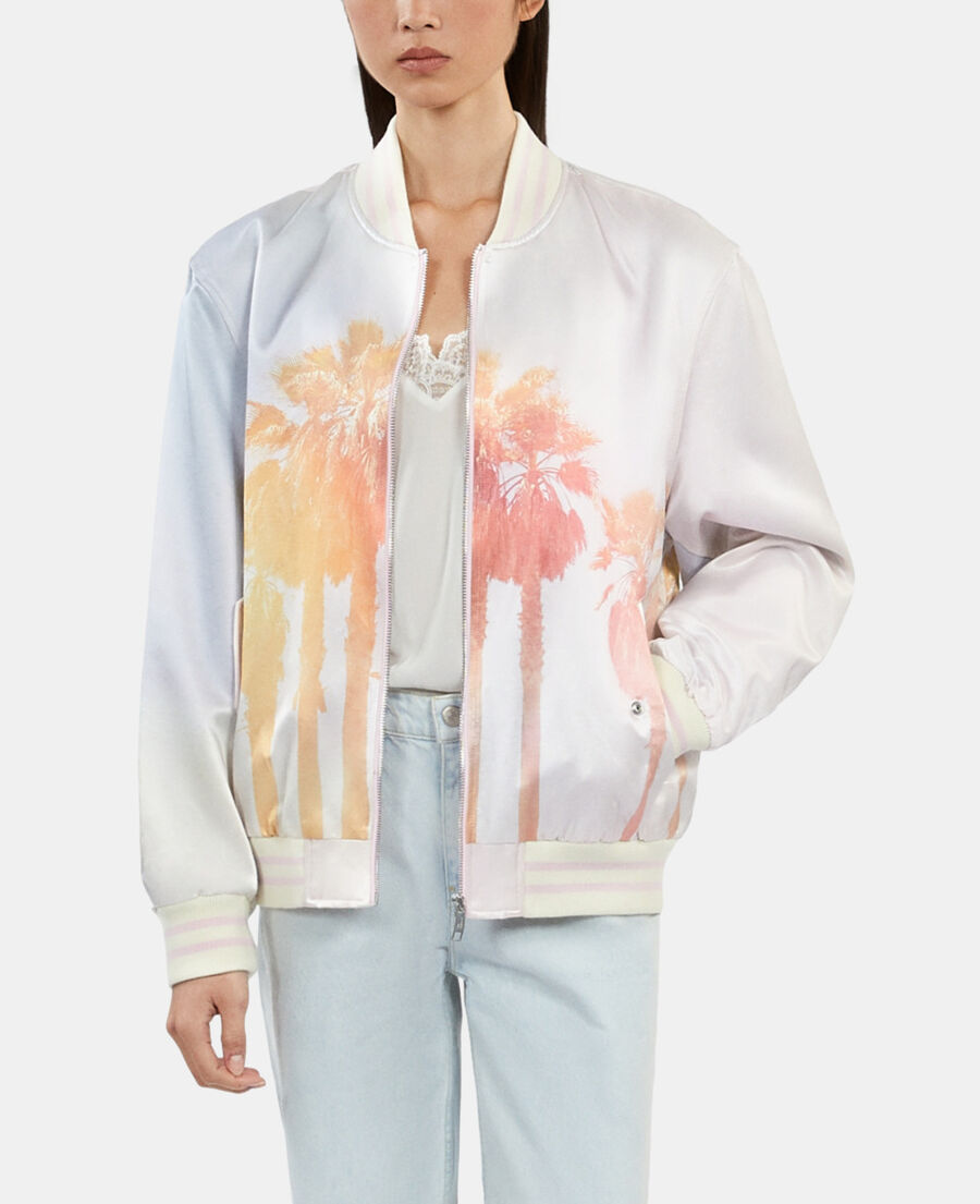The Kooples FEMME LIGHT PINK blouson satiné avec palmiers rose et lilas
