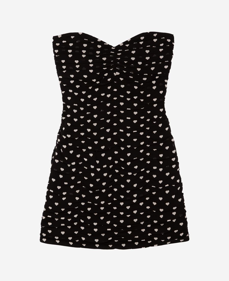 The Kooples F BLACK WHITE short strapless black heart print dress