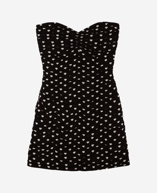 The Kooples F BLACK WHITE short strapless black heart print dress