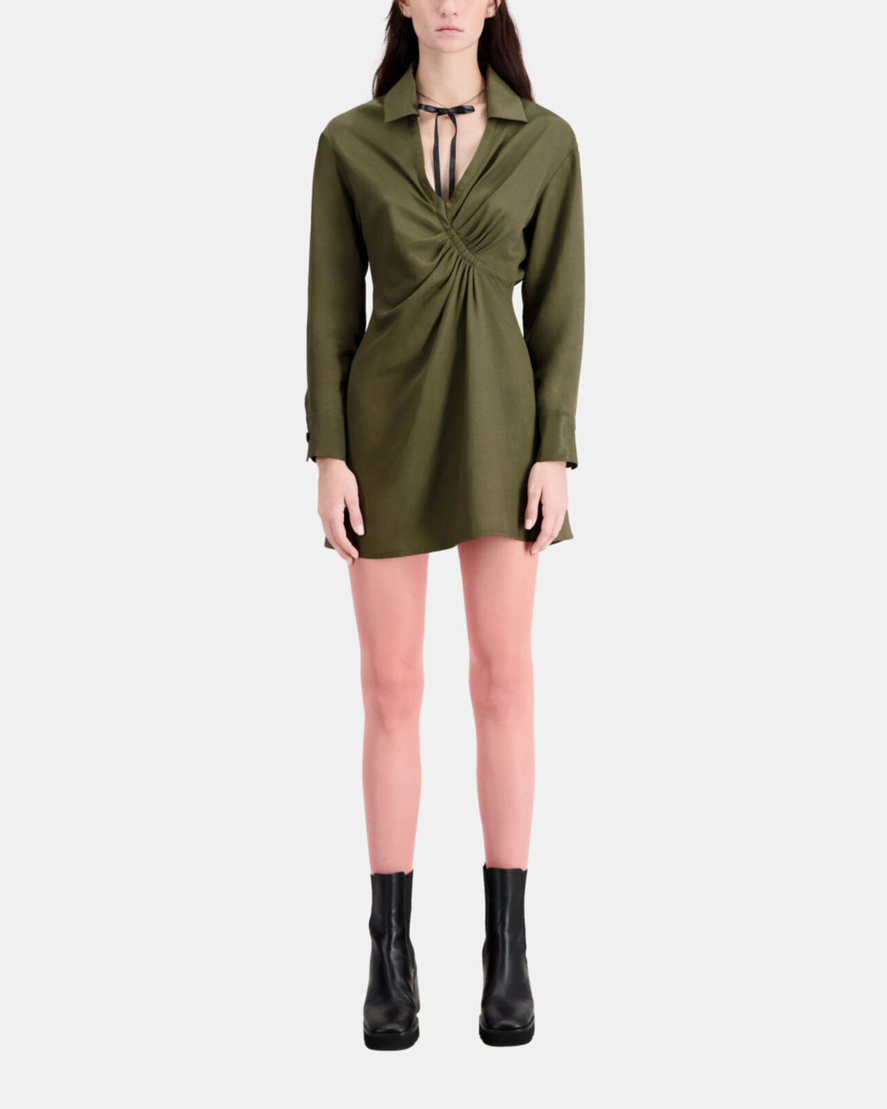 The Kooples WOMEN KAKI short khaki dress with draping