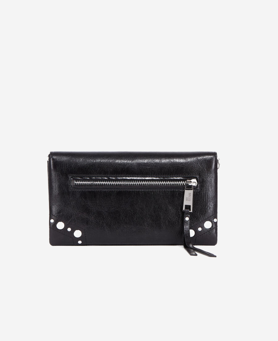 small jill black leather pouch with studs and chain