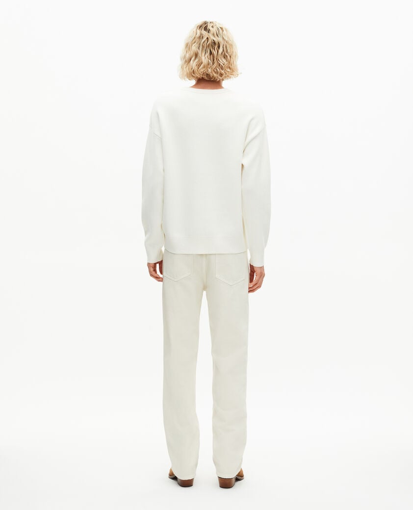 The Kooples H ECRU round neck sweater in ecru double-sided wool