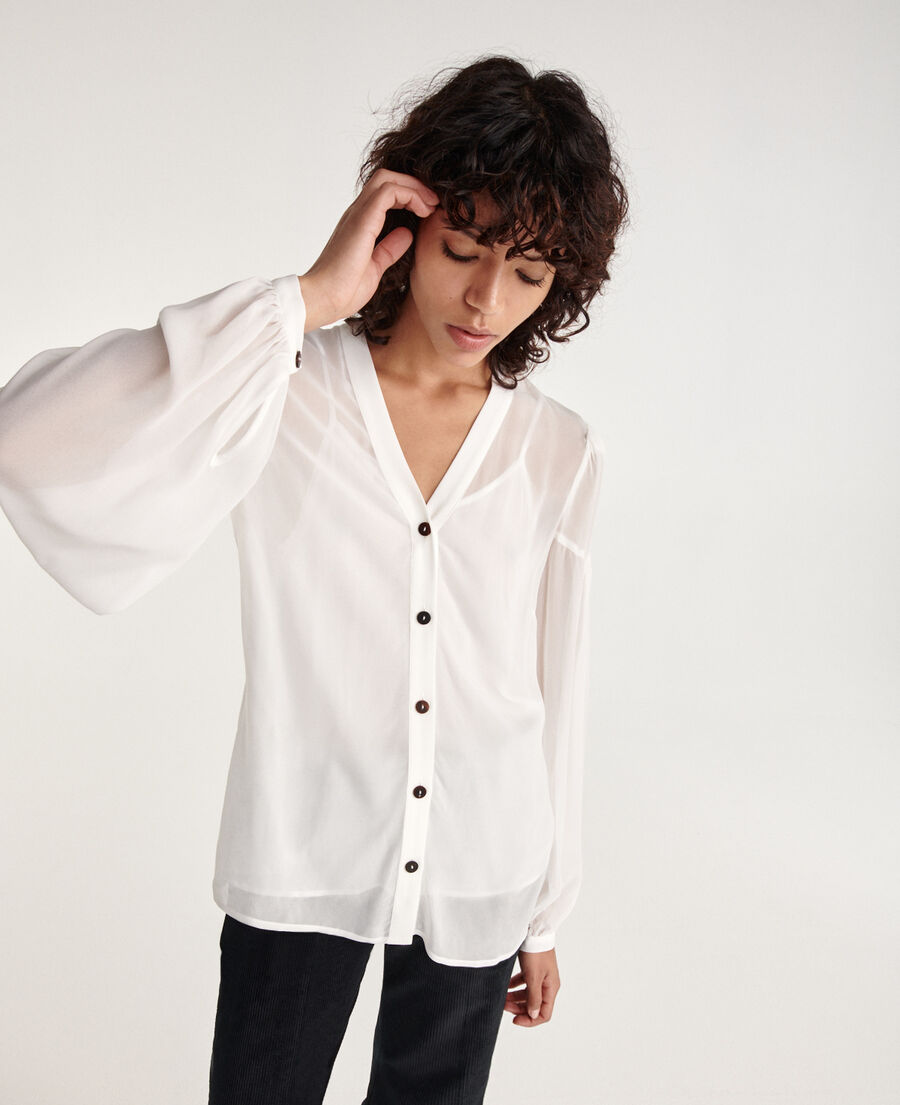 loose v-neck buttoned ecru shirt