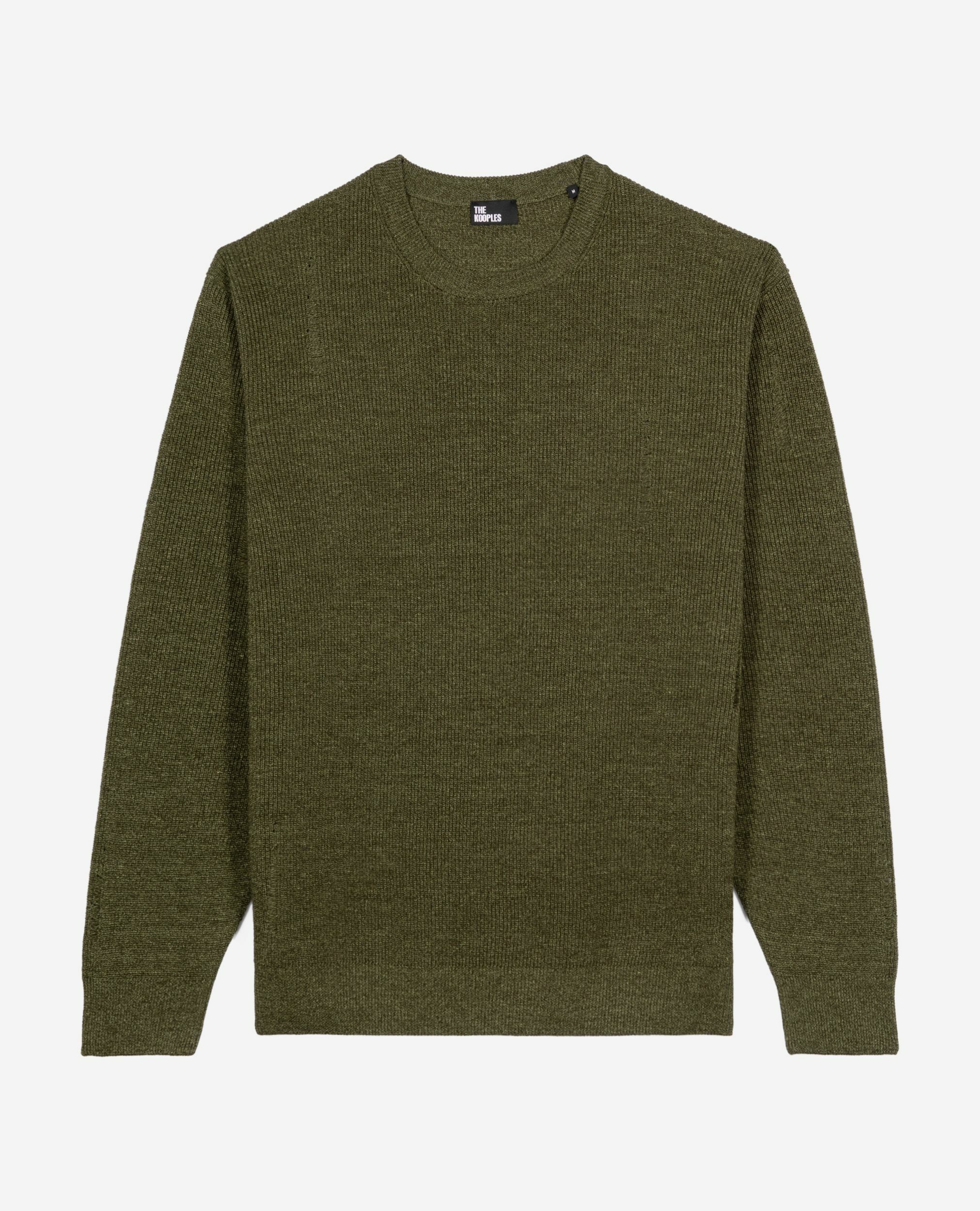 Khaki wool and linen sweater, OLIVE KAKI, hi-res image number null