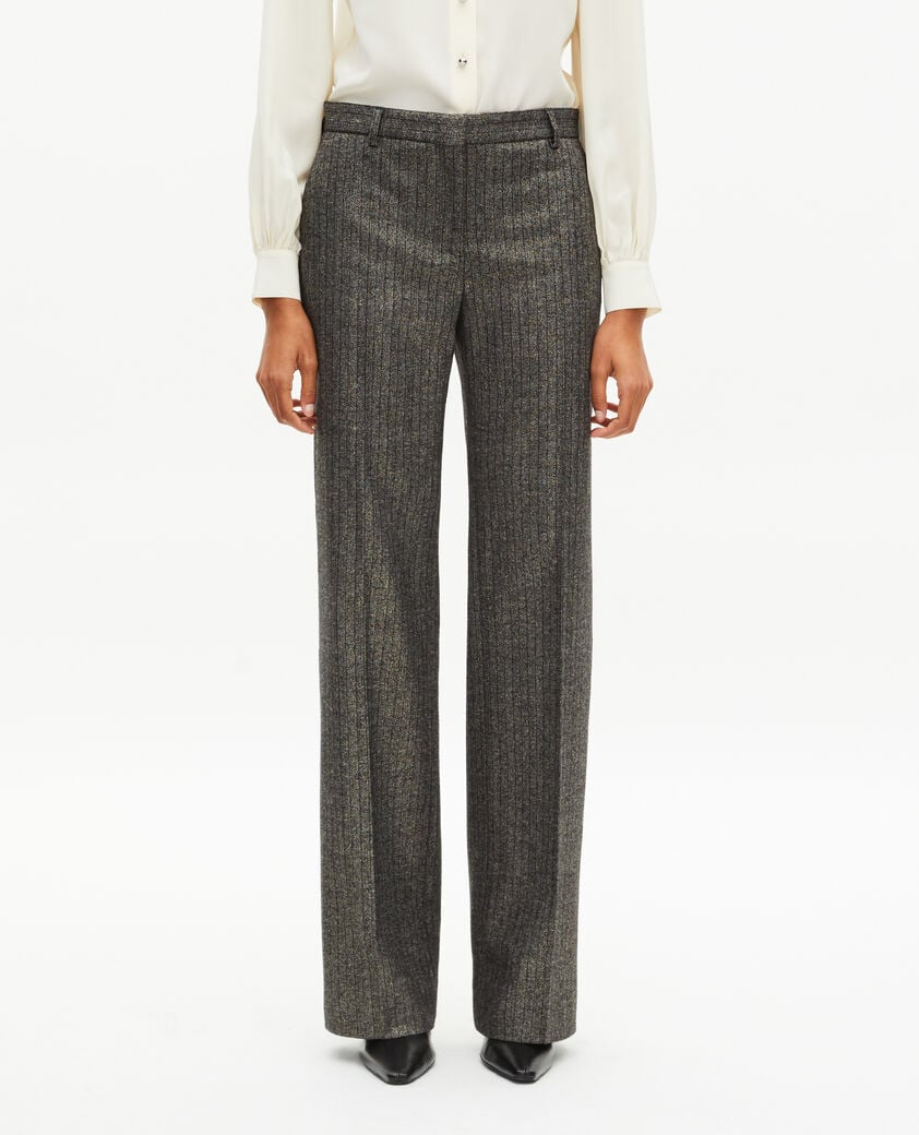 The Kooples FEMME BLACK pantalon tailleur droit à chevrons lurex doré et noir