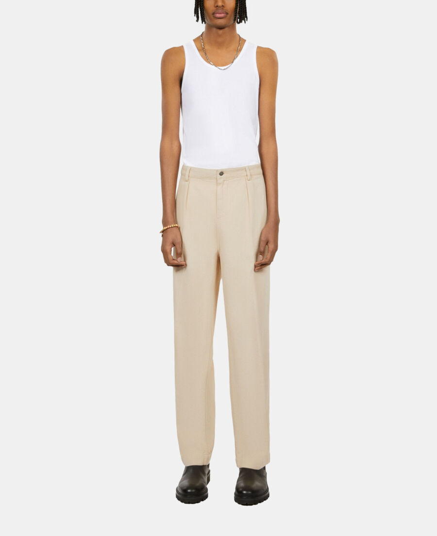 The Kooples H BEIGE beige cotton and linen trousers with pleats