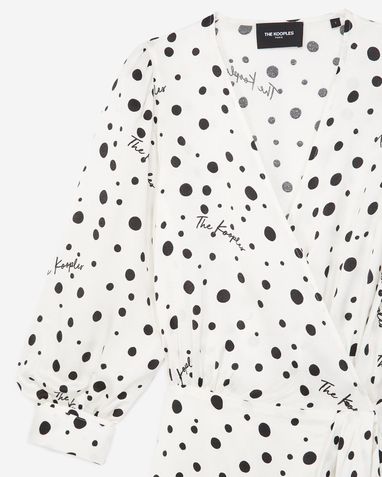 The Kooples FEMME ECRU BLACK robe portefeuille écrue à pois