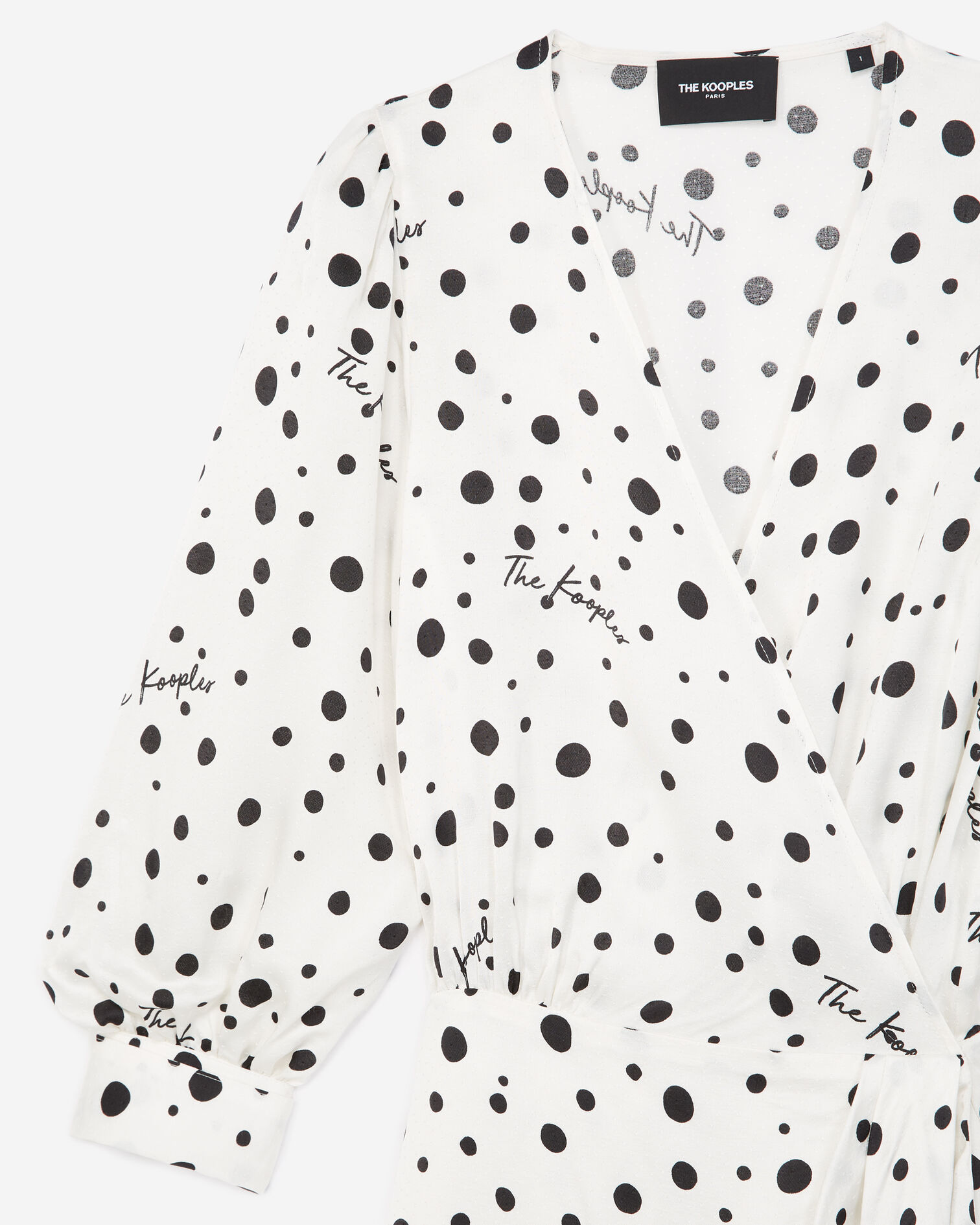 Robe portefeuille écrue à pois, ECRU BLACK, hi-res image number null