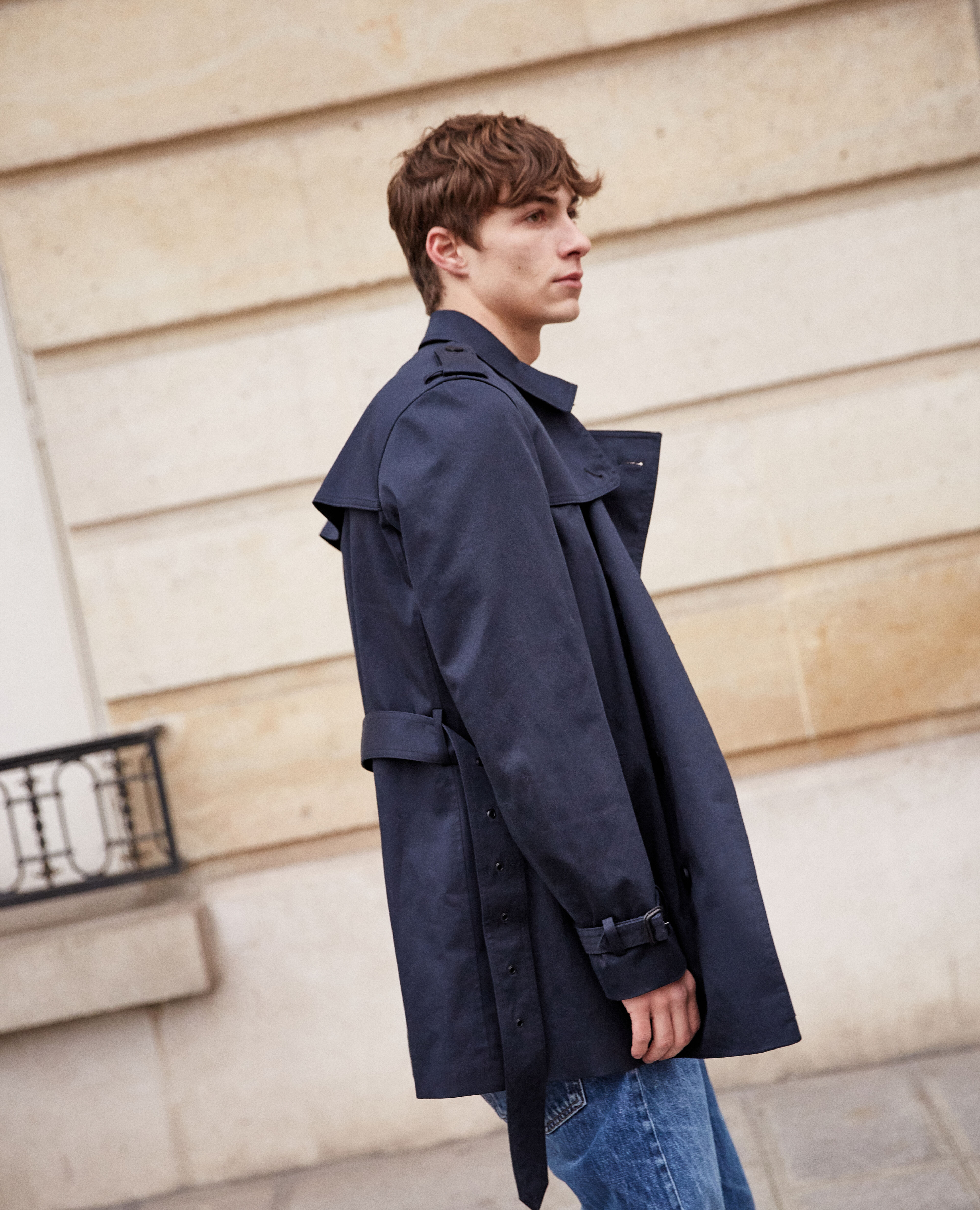 Cropped navy blue cotton trench coat with belt The Kooples