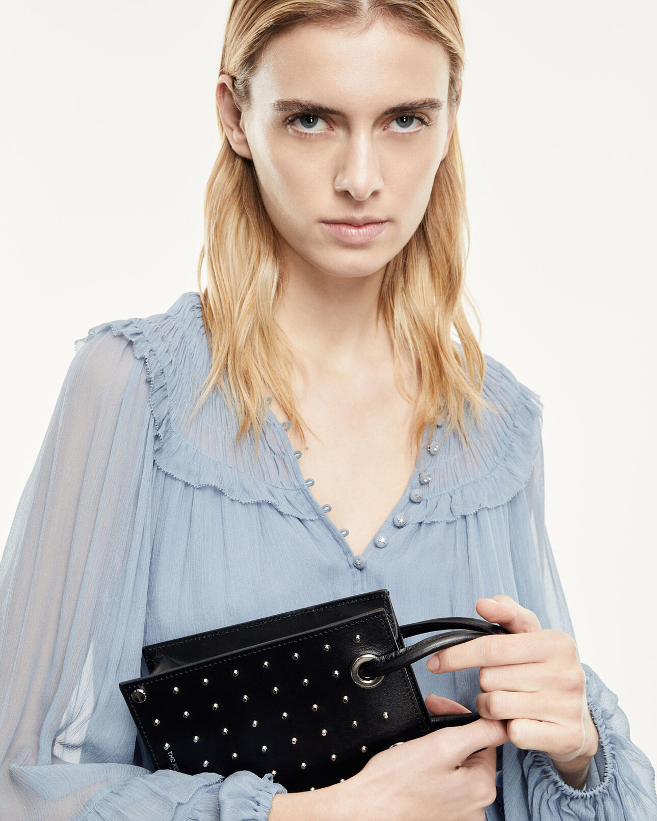 The Kooples WOMEN BLUE short sky blue dress with floaty frills