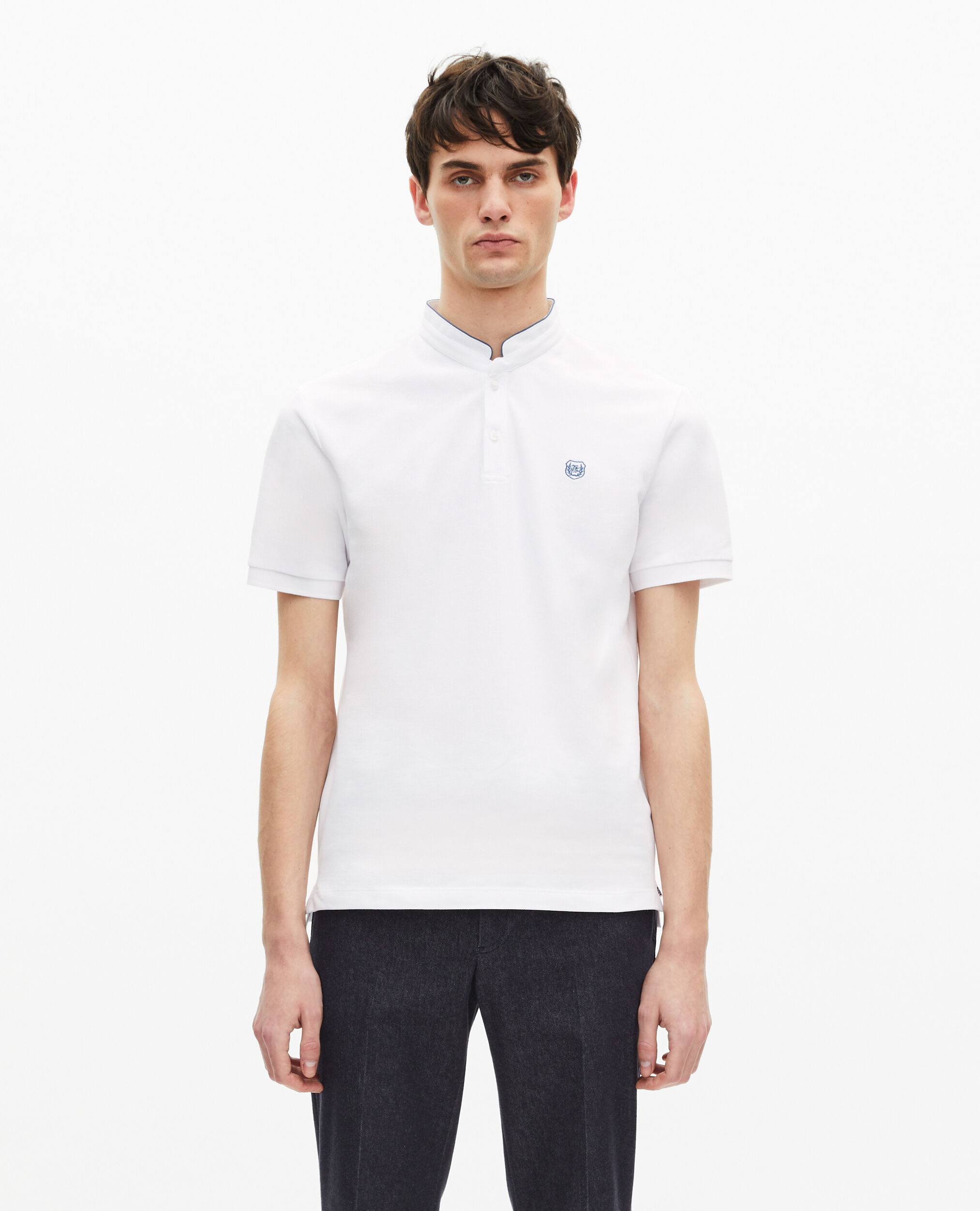 White pique cotton polo t-shirt, WHITE / BLUE, hi-res image number null