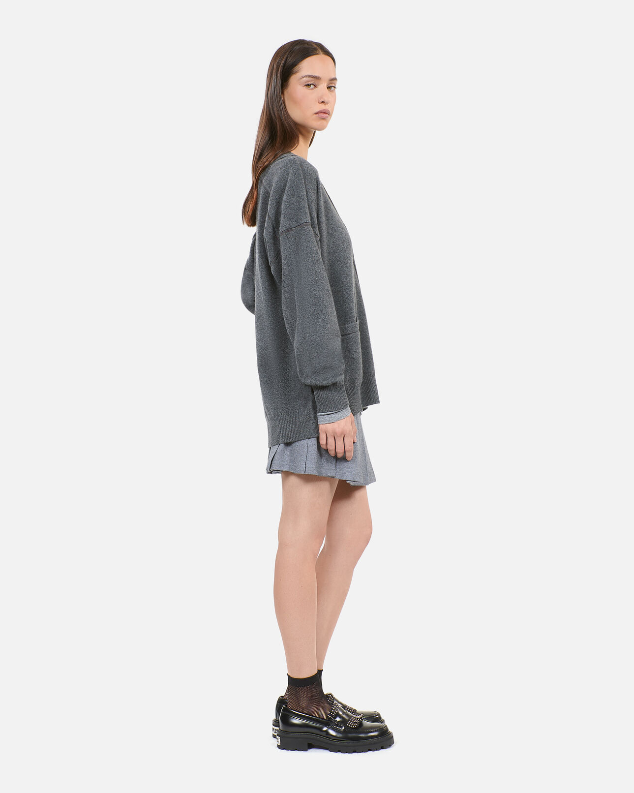 The Kooples WOMEN ANTHRACITE MELANGE grey cashmere cardigan