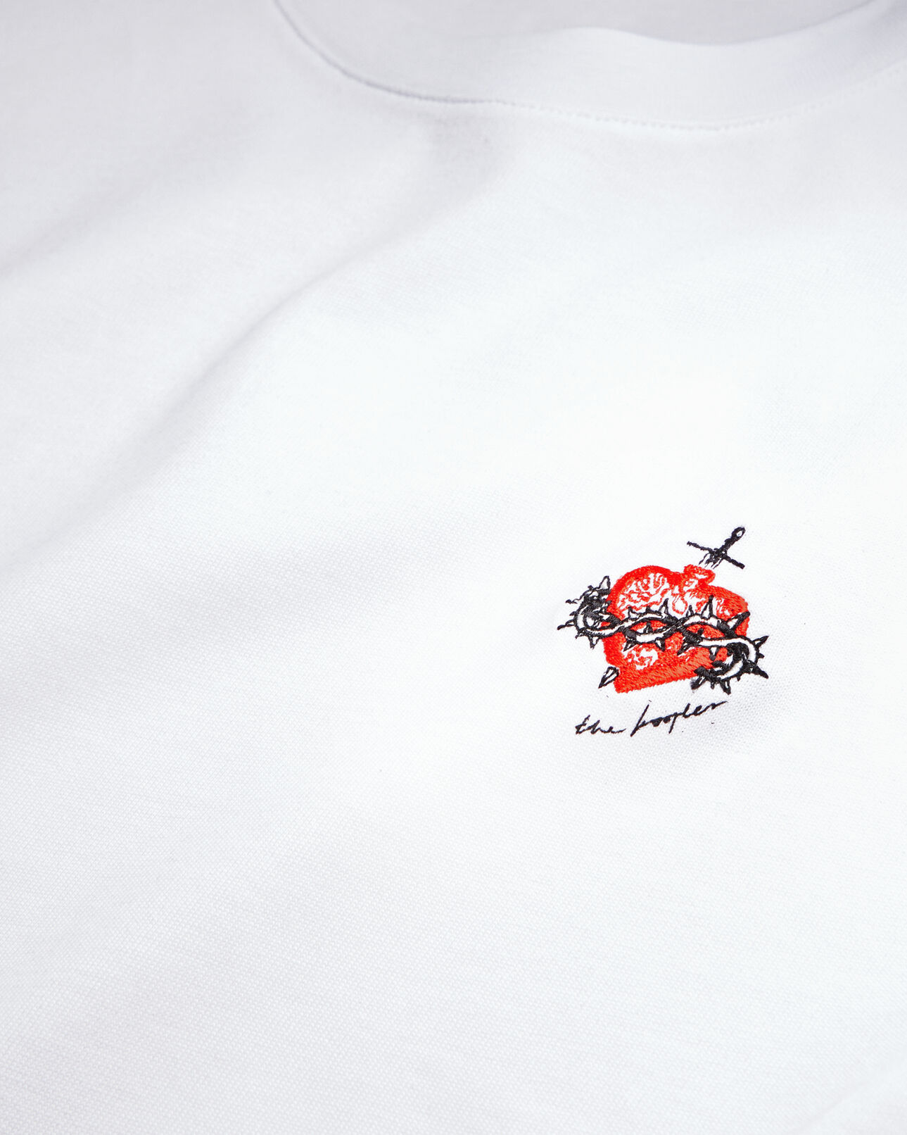 The Kooples MEN WHITE men's white t-shirt with dagger through heart embroidery