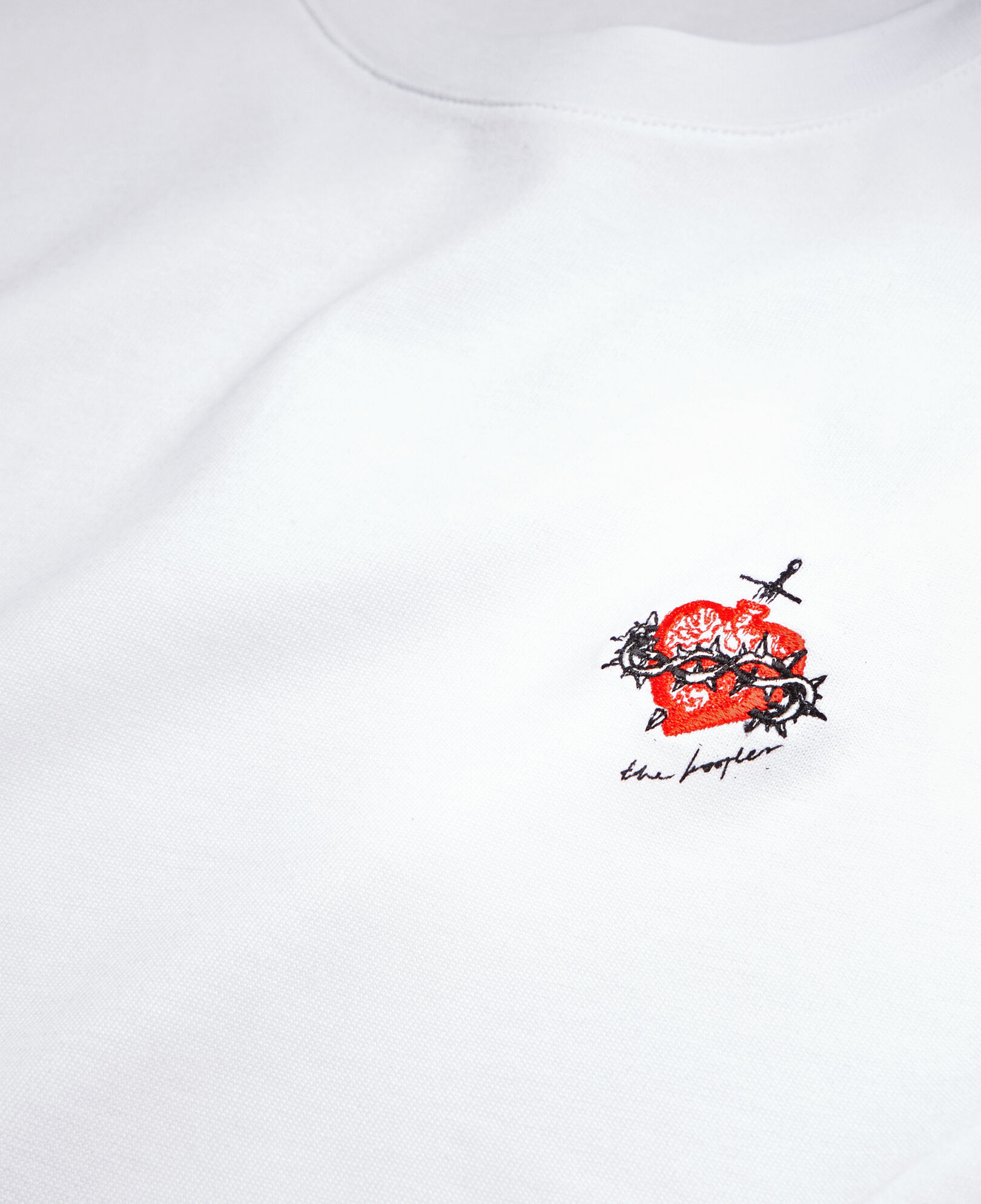 The Kooples MEN WHITE men's white t-shirt with dagger through heart embroidery