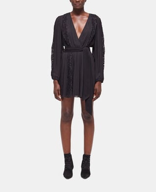 The Kooples DAMEN BLACK schwarzes kurzes spitzenkleid