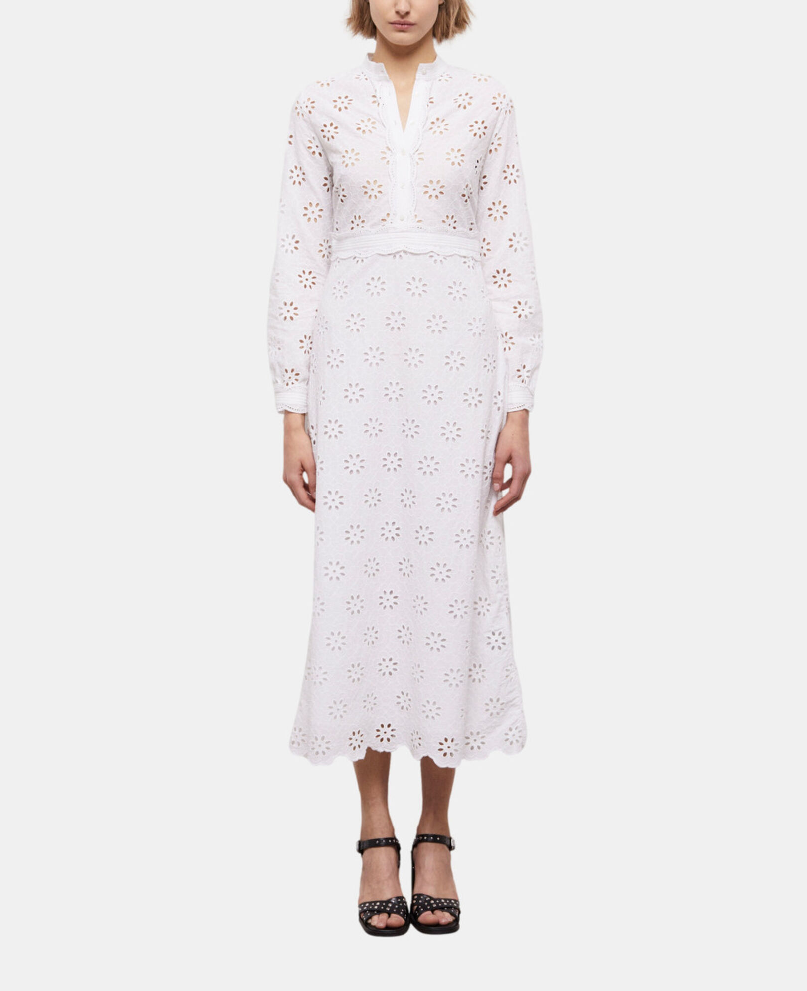 The Kooples WOMEN WHITE long white dress with broderie anglaise