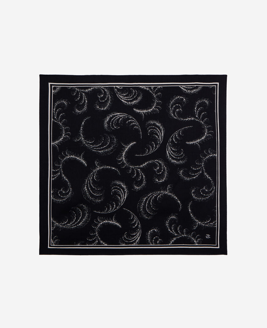 The Kooples WOMEN BLACK WHITE printed scarf in black wool and silk