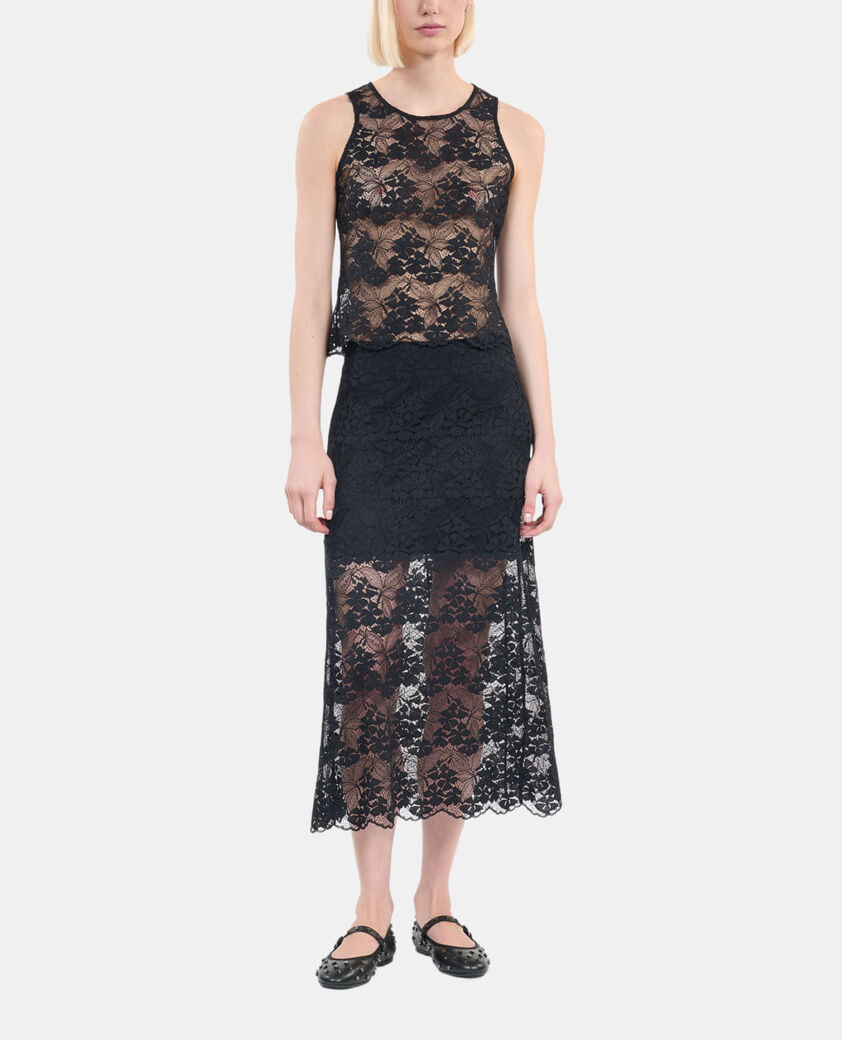 The Kooples FEMME BLACK jupe longue en dentelle noire
