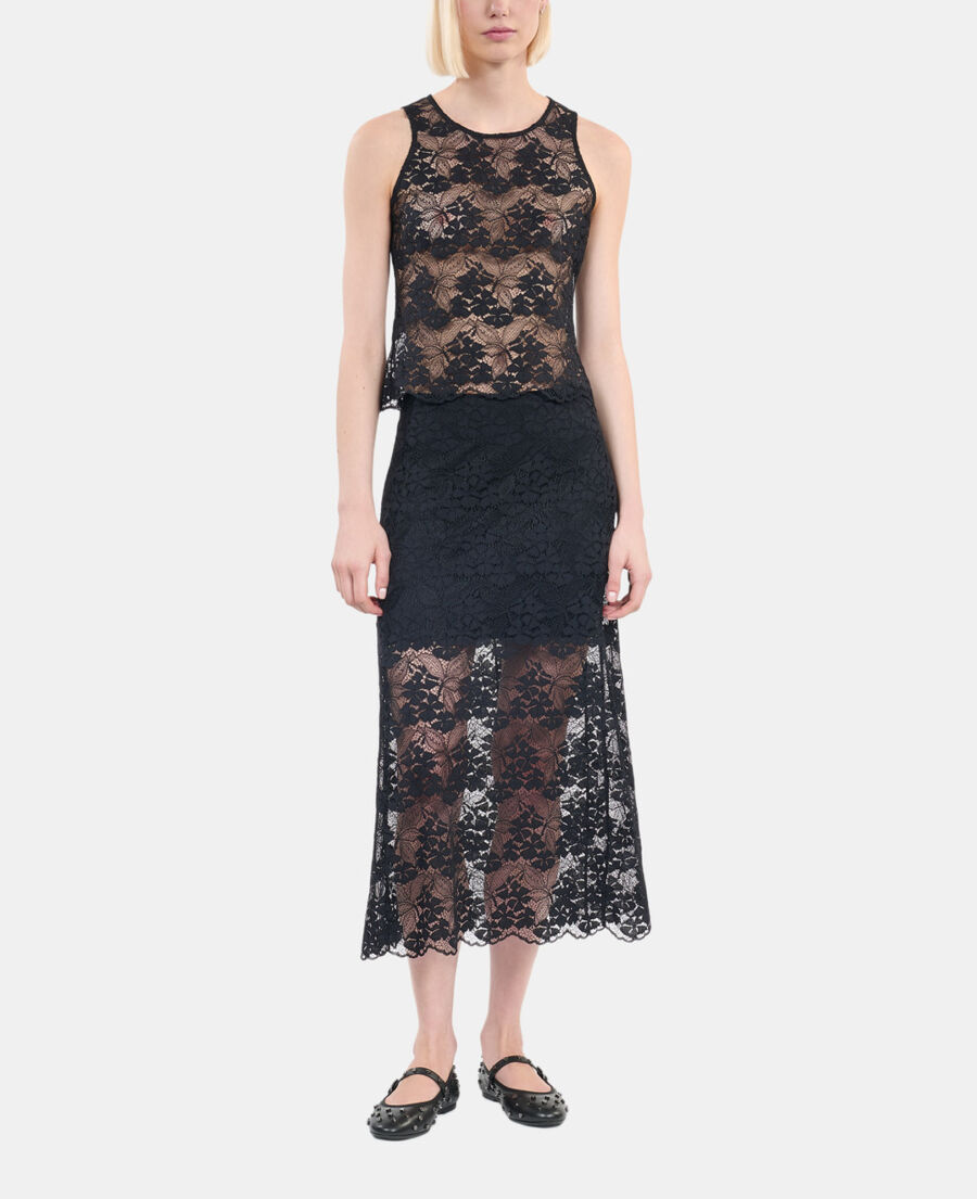 The Kooples FEMME BLACK jupe longue en dentelle noire