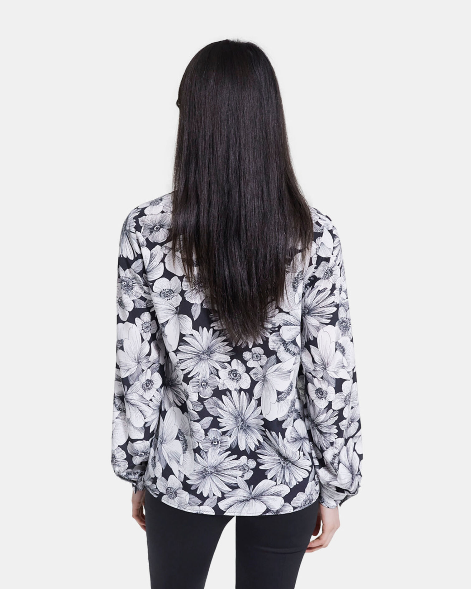 Floral silk shirt, BLACK WHITE, hi-res image number null
