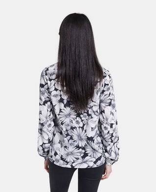 The Kooples F BLACK WHITE floral silk shirt pussy bow collar