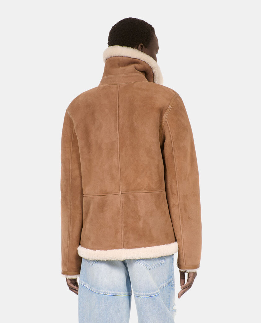 The Kooples FEMME BROWN-BEIGE peau lain&eacute;e courte marron