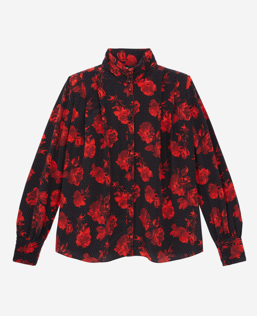 The Kooples F BLACK - RED printed silk top with pleating