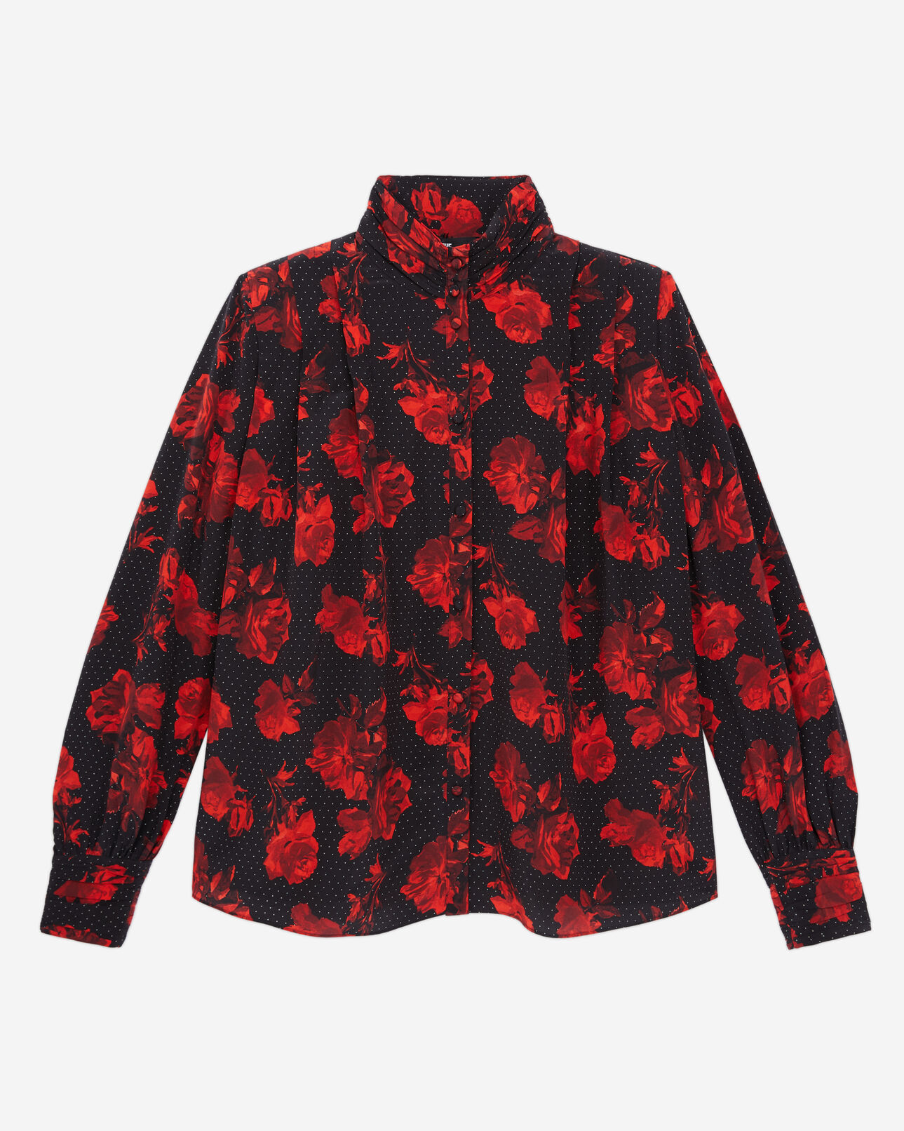 The Kooples WOMEN BLACK - RED printed silk top with pleating