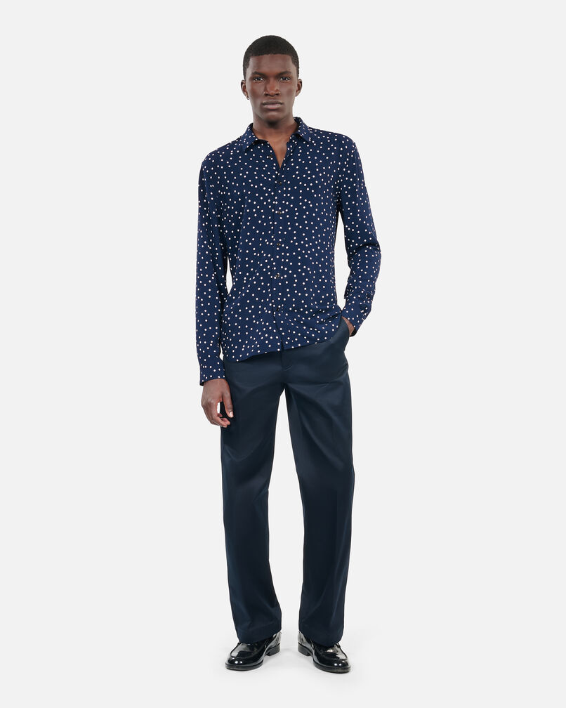 The Kooples MEN DARK NAVY-ECRU blue and white polka dot print shirt