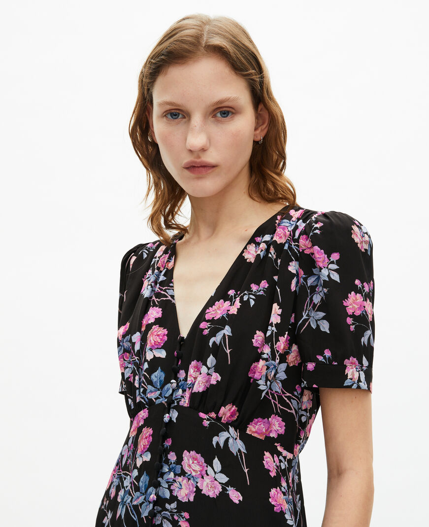 The Kooples F BLACK / PINK black floral print long dress