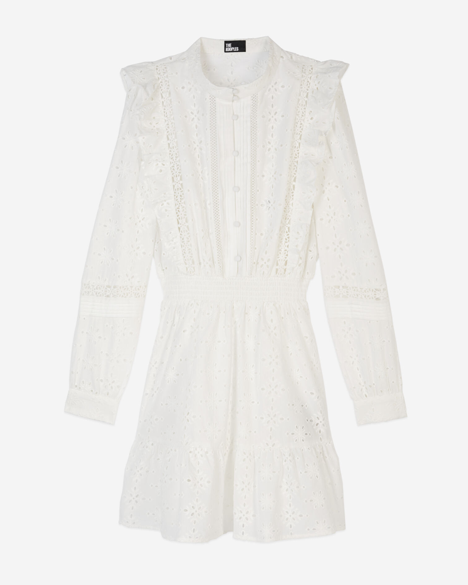 Short white dress in English embroidery, WHITE, hi-res image number null