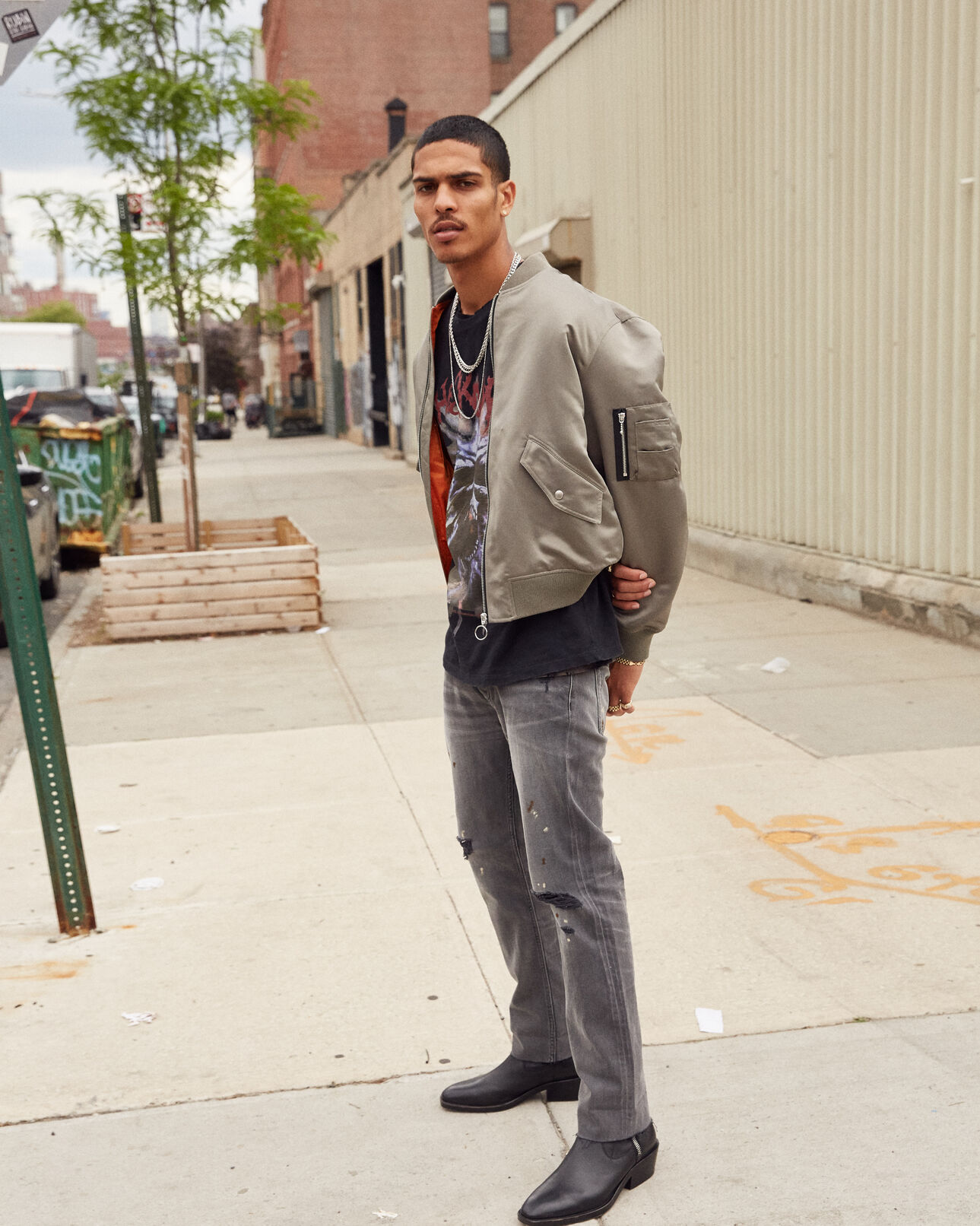 The Kooples MEN BLACK WASHED faded dark grey ripped jeans
