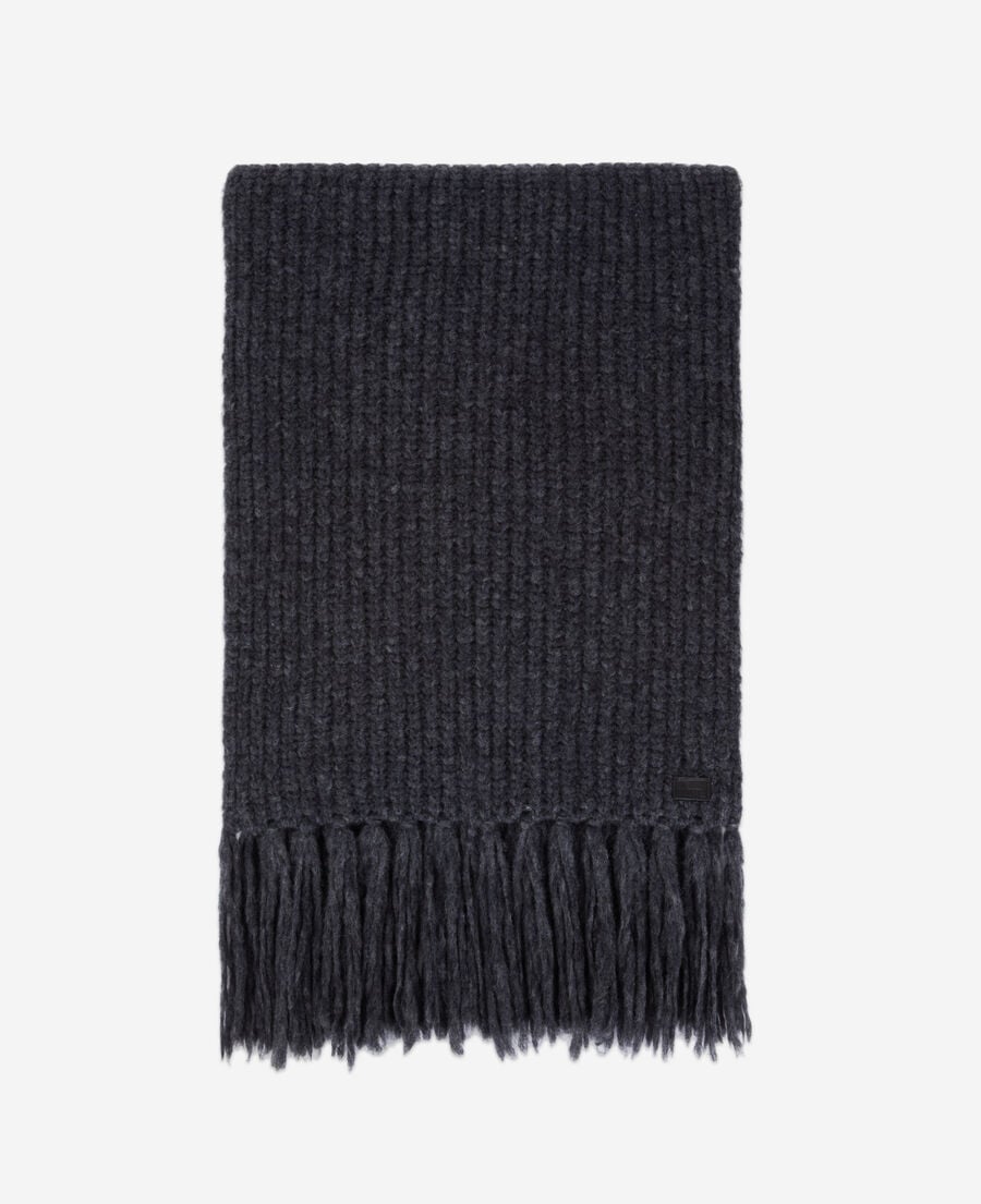 The Kooples WOMEN ANTHRACITE MELANGE grey ribbed wool-blend scarf