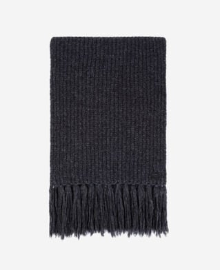 The Kooples WOMEN ANTHRACITE MELANGE grey ribbed wool-blend scarf