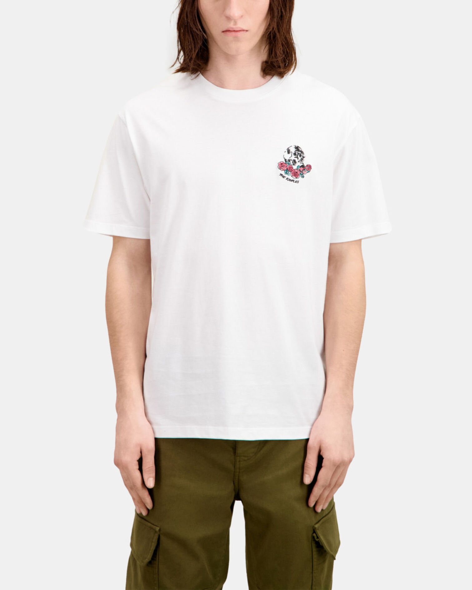 T-shirt blanc avec broderie Vintage skull, WHITE, hi-res image number null