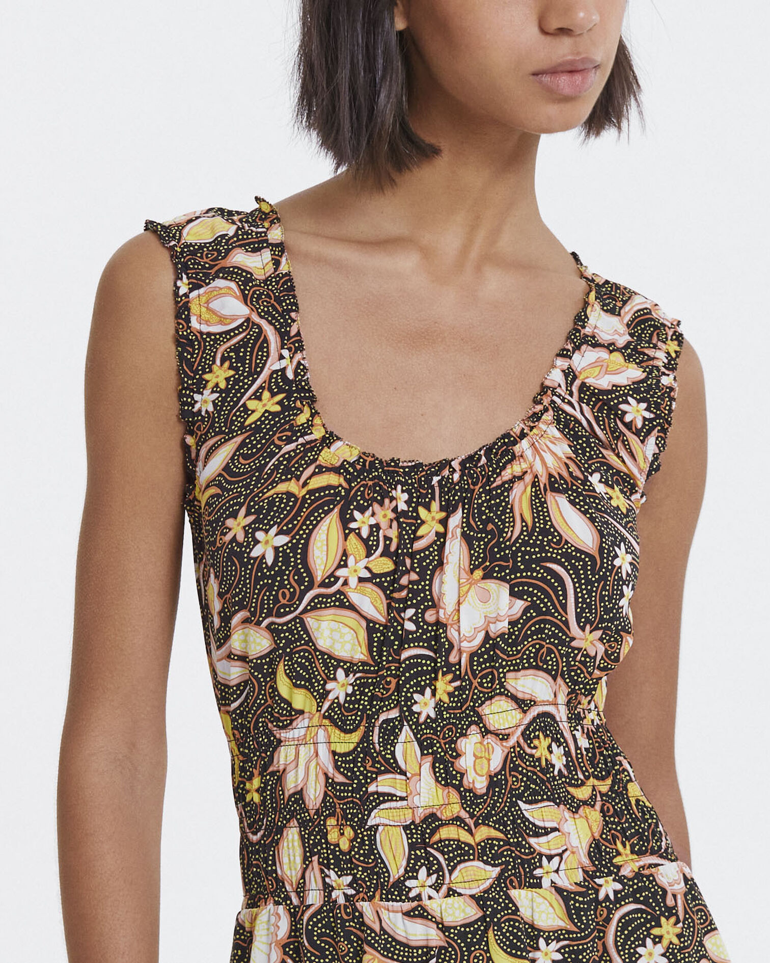 Robe longue été noire motif fleuri all-over, BLACK, hi-res image number null