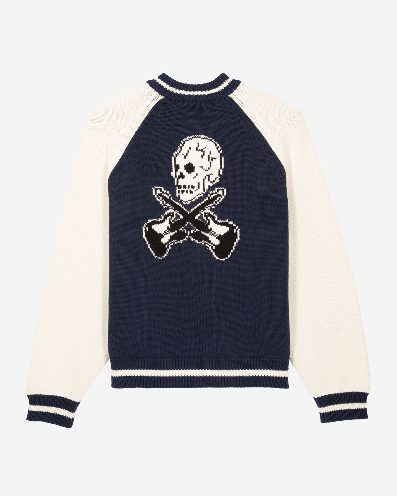 The Kooples MEN DARK NAVY-ECRU navy and ecru teddy cardigan