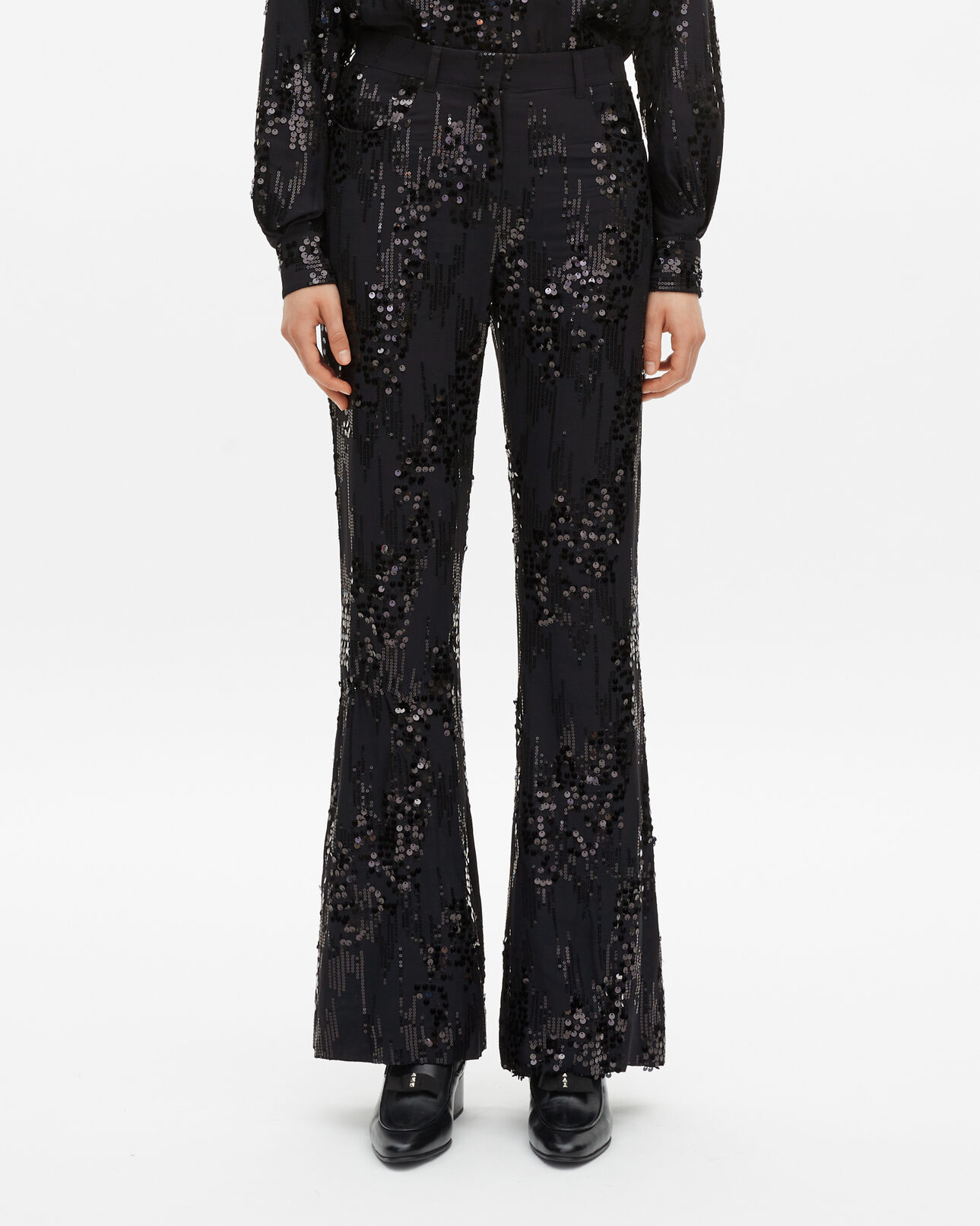 The Kooples FEMME BLACK pantalon flare à sequins noir