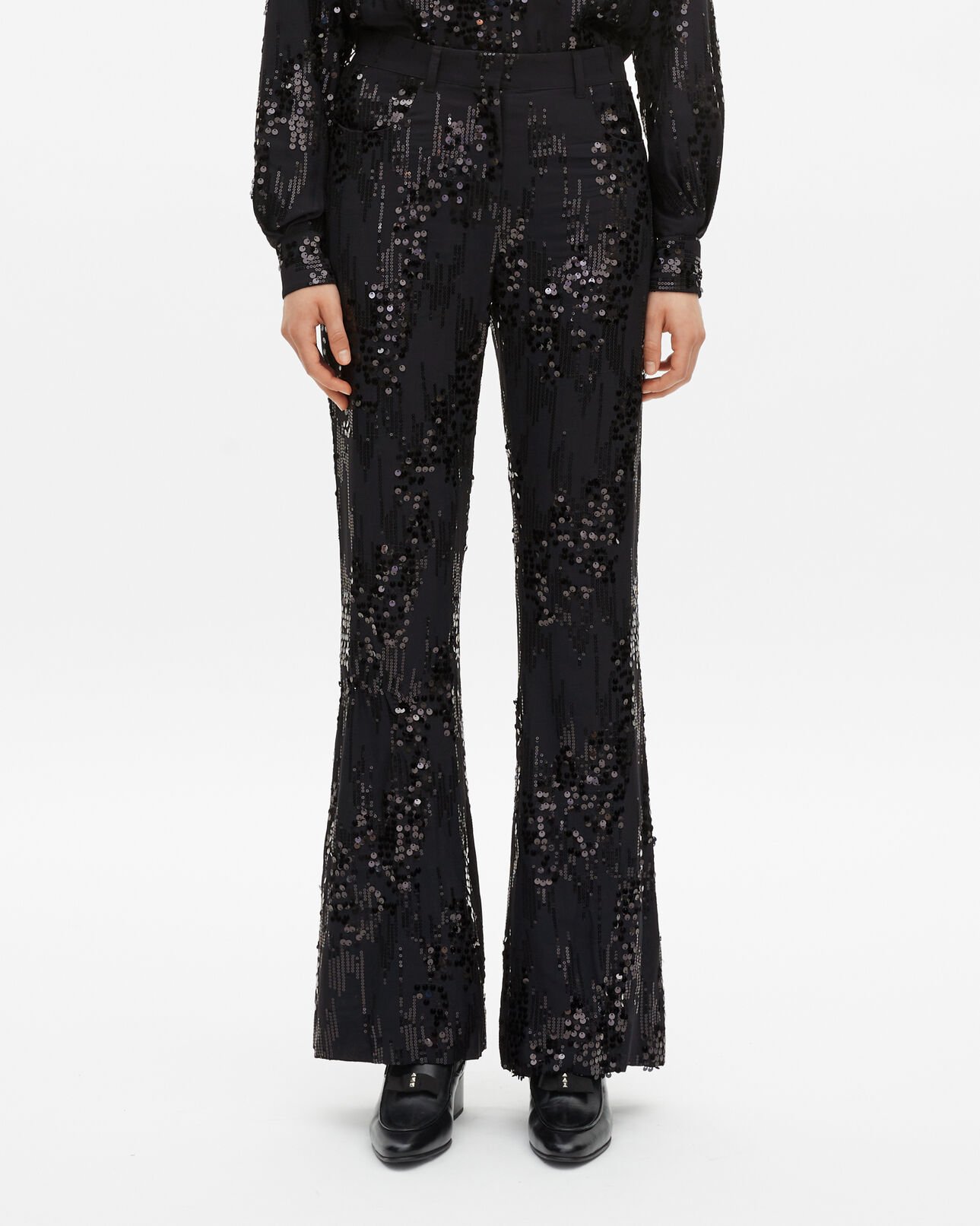 The Kooples FEMME BLACK pantalon flare à sequins noir