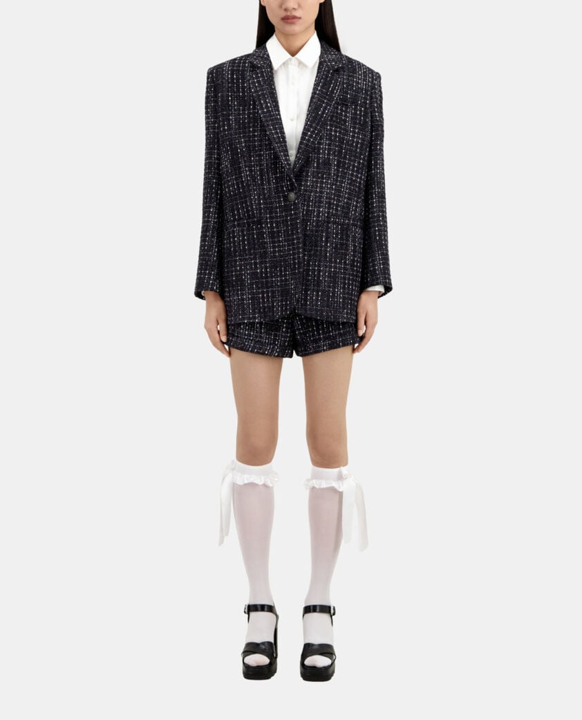 The Kooples WOMEN BLACK WHITE black and white tweed suit jacket