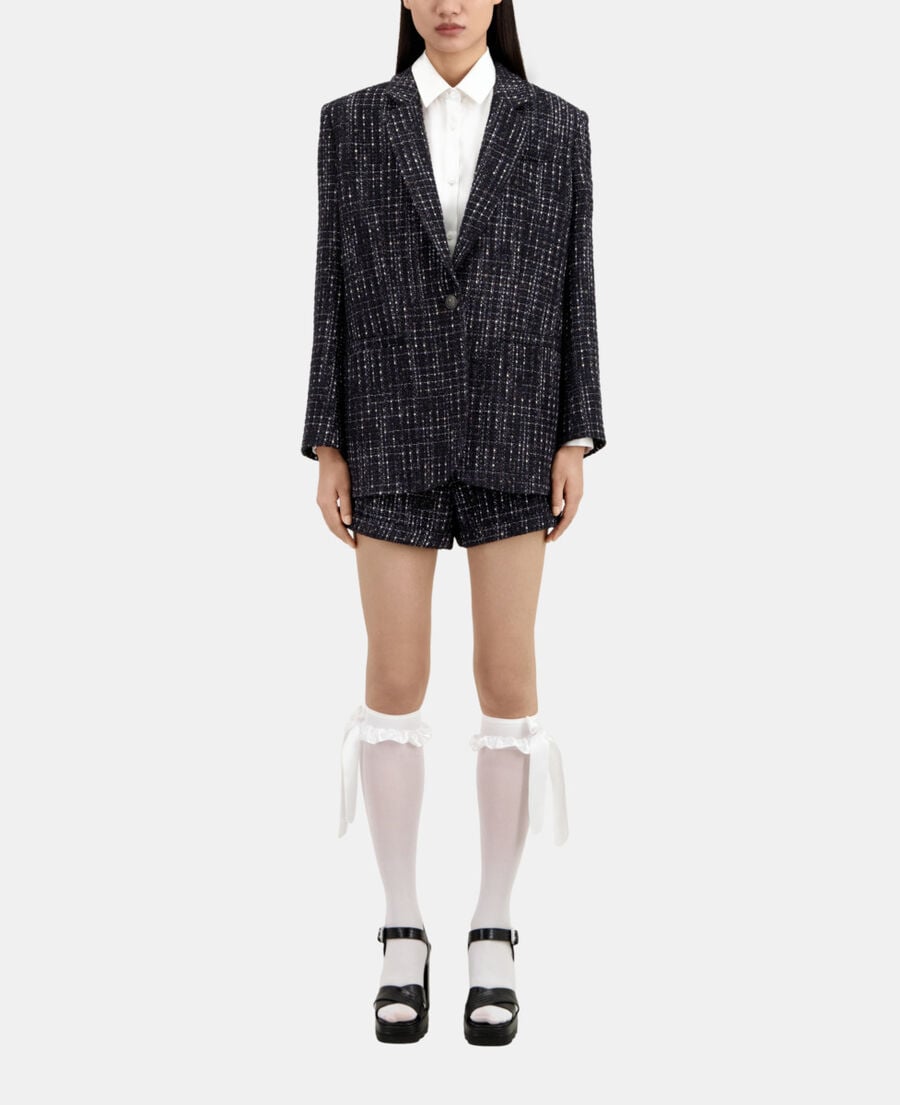 The Kooples WOMEN BLACK WHITE black and white tweed suit jacket